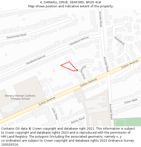 4, DARWALL DRIVE, SEAFORD, BN25 4LW: Location map and indicative extent of plot