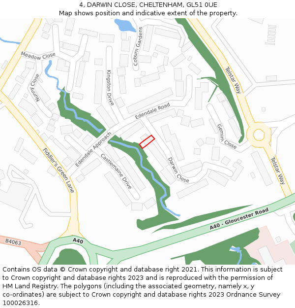 4, DARWIN CLOSE, CHELTENHAM, GL51 0UE: Location map and indicative extent of plot