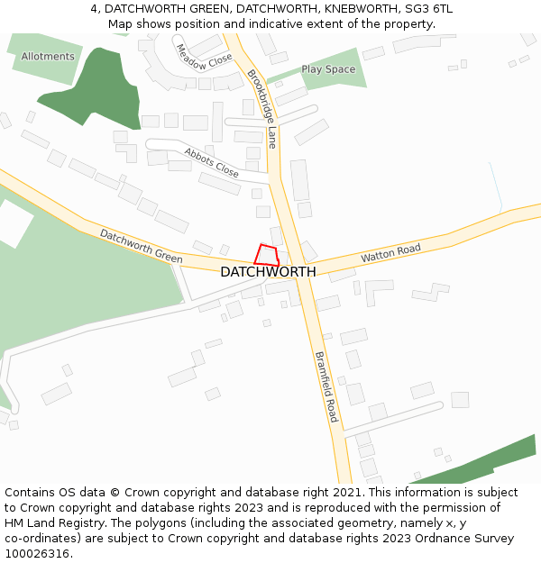 4, DATCHWORTH GREEN, DATCHWORTH, KNEBWORTH, SG3 6TL: Location map and indicative extent of plot