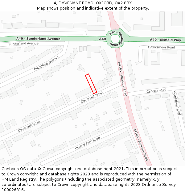 4, DAVENANT ROAD, OXFORD, OX2 8BX: Location map and indicative extent of plot