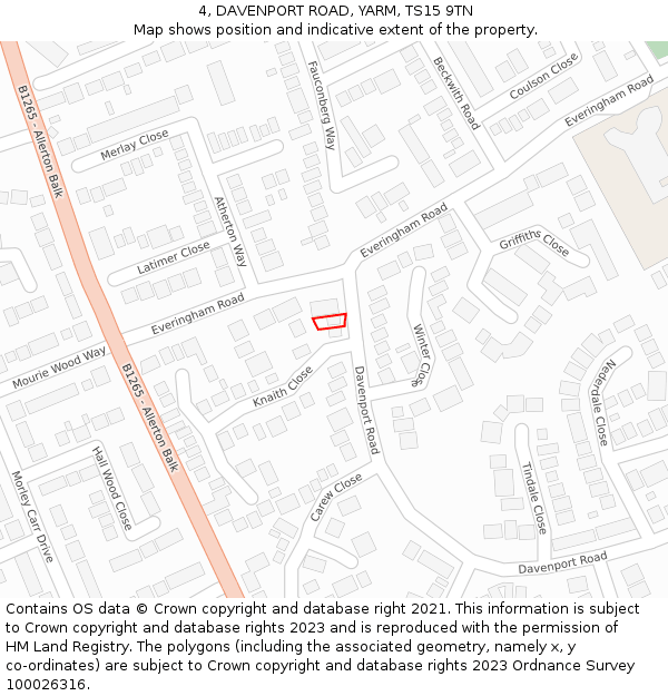 4, DAVENPORT ROAD, YARM, TS15 9TN: Location map and indicative extent of plot
