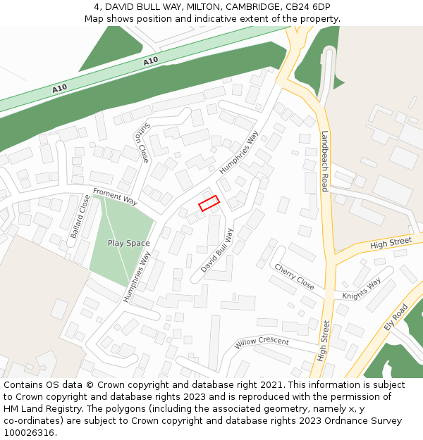 4, DAVID BULL WAY, MILTON, CAMBRIDGE, CB24 6DP: Location map and indicative extent of plot
