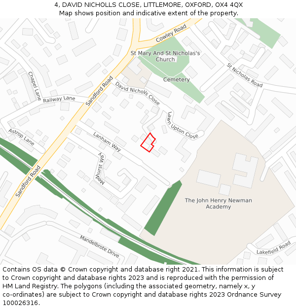 4, DAVID NICHOLLS CLOSE, LITTLEMORE, OXFORD, OX4 4QX: Location map and indicative extent of plot