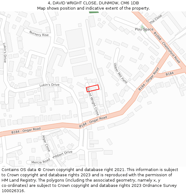 4, DAVID WRIGHT CLOSE, DUNMOW, CM6 1DB: Location map and indicative extent of plot