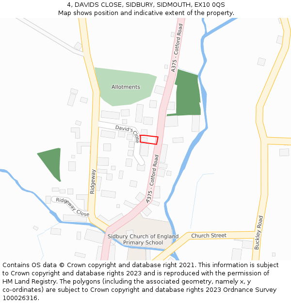 4, DAVIDS CLOSE, SIDBURY, SIDMOUTH, EX10 0QS: Location map and indicative extent of plot
