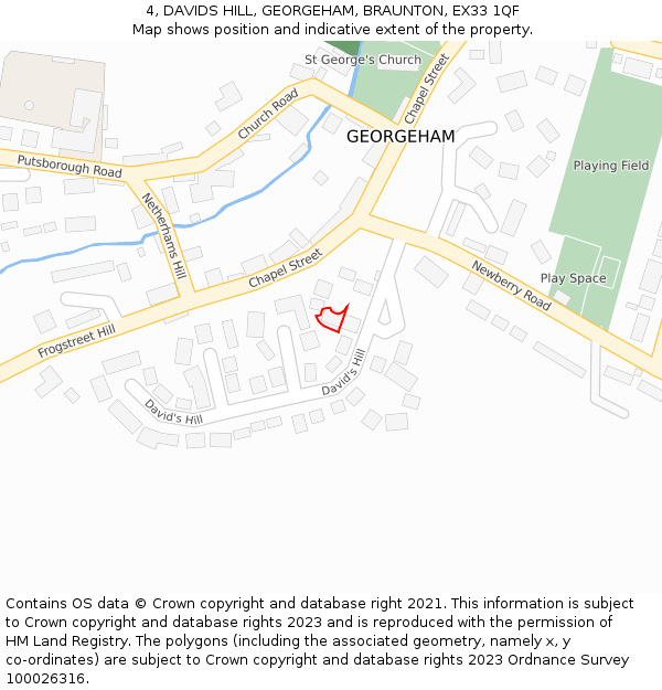 4, DAVIDS HILL, GEORGEHAM, BRAUNTON, EX33 1QF: Location map and indicative extent of plot
