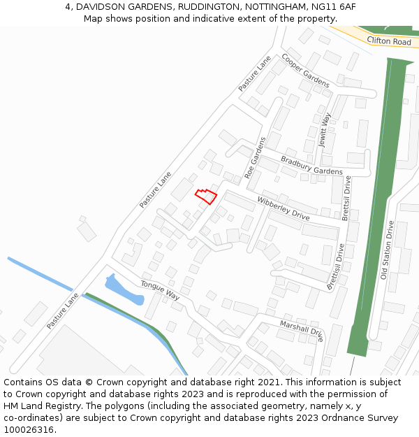 4, DAVIDSON GARDENS, RUDDINGTON, NOTTINGHAM, NG11 6AF: Location map and indicative extent of plot