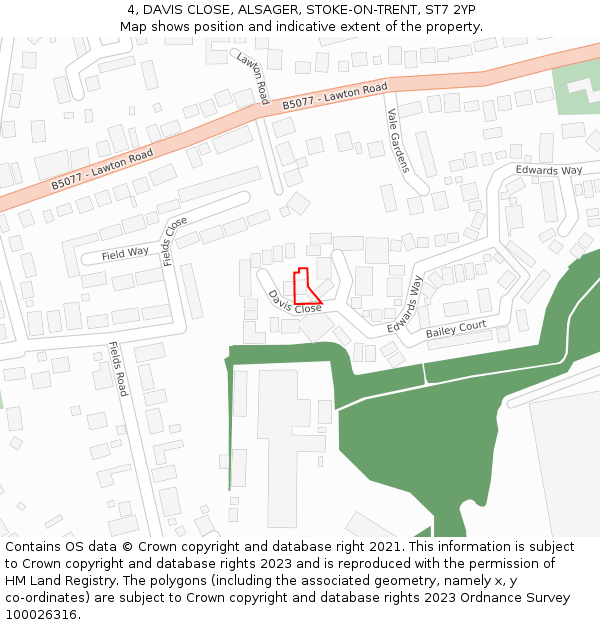 4, DAVIS CLOSE, ALSAGER, STOKE-ON-TRENT, ST7 2YP: Location map and indicative extent of plot