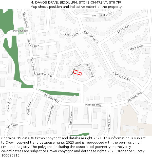 4, DAVOS DRIVE, BIDDULPH, STOKE-ON-TRENT, ST8 7FF: Location map and indicative extent of plot