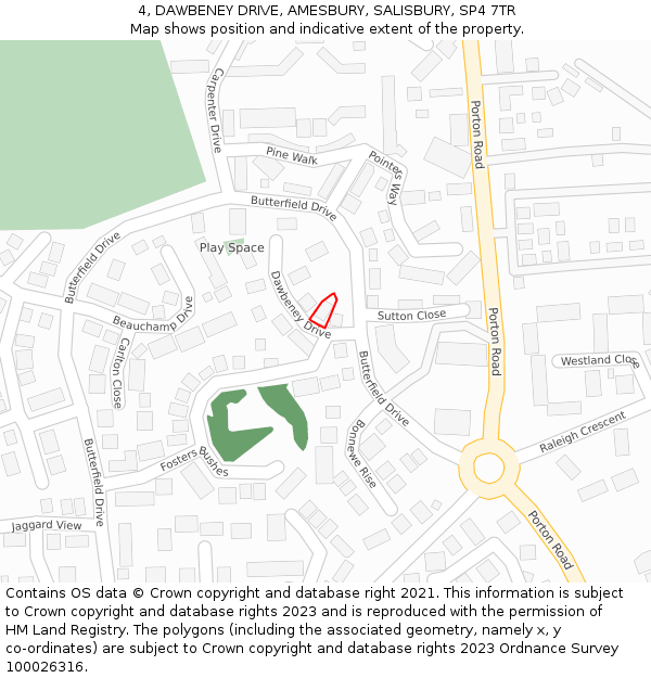 4, DAWBENEY DRIVE, AMESBURY, SALISBURY, SP4 7TR: Location map and indicative extent of plot