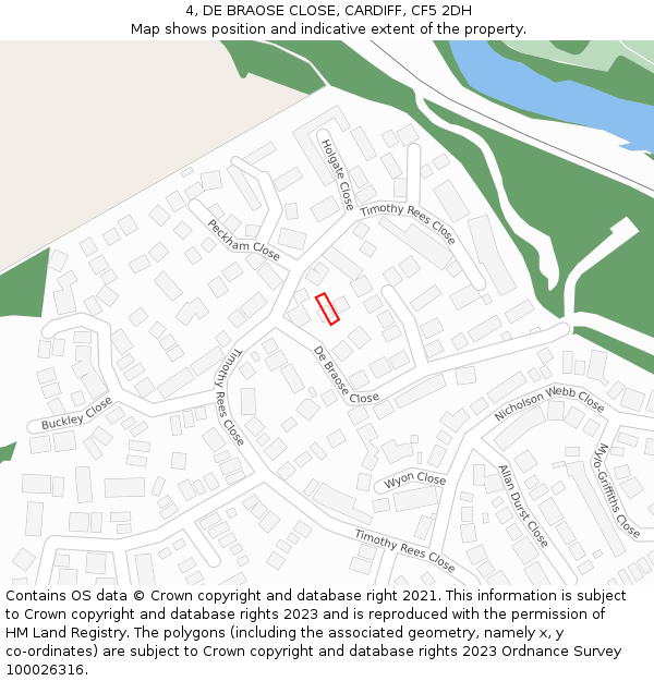 4, DE BRAOSE CLOSE, CARDIFF, CF5 2DH: Location map and indicative extent of plot