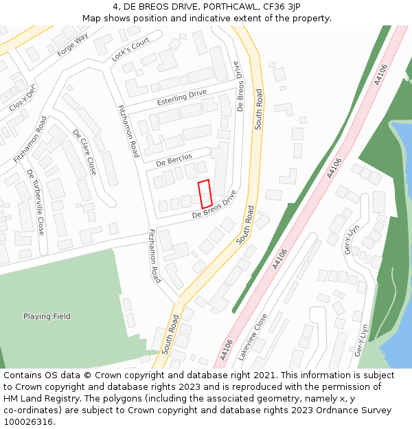 4, DE BREOS DRIVE, PORTHCAWL, CF36 3JP: Location map and indicative extent of plot