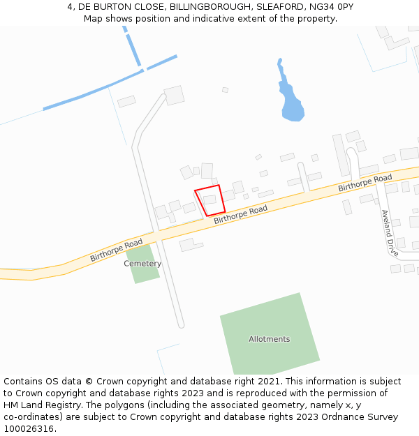 4, DE BURTON CLOSE, BILLINGBOROUGH, SLEAFORD, NG34 0PY: Location map and indicative extent of plot