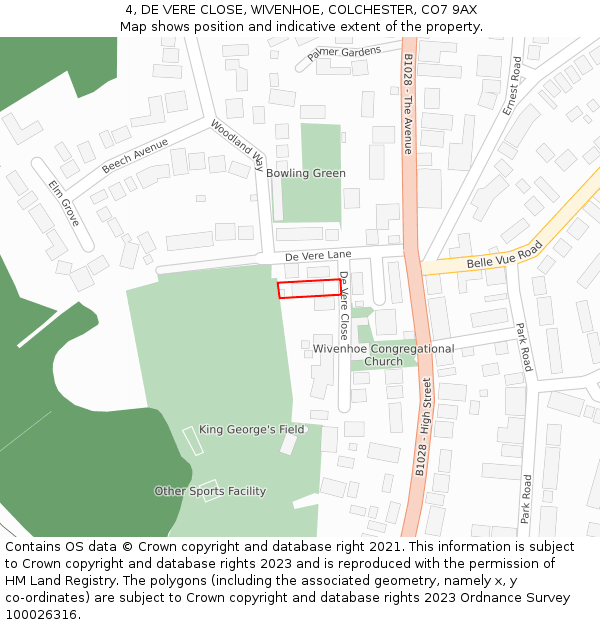 4, DE VERE CLOSE, WIVENHOE, COLCHESTER, CO7 9AX: Location map and indicative extent of plot