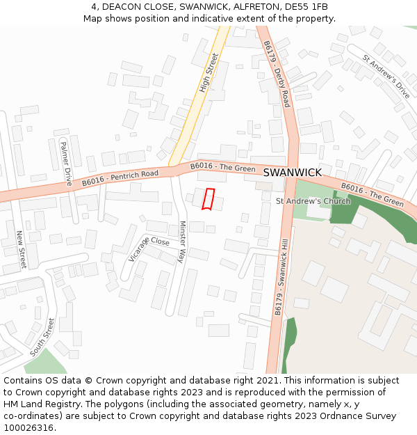 4, DEACON CLOSE, SWANWICK, ALFRETON, DE55 1FB: Location map and indicative extent of plot