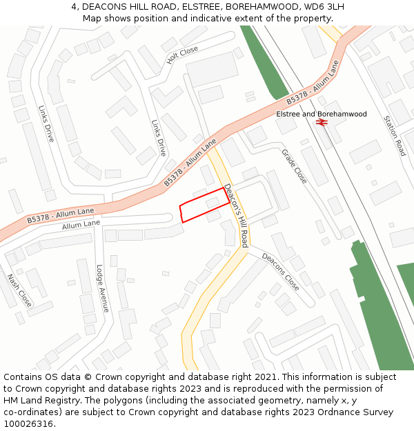 4, DEACONS HILL ROAD, ELSTREE, BOREHAMWOOD, WD6 3LH: Location map and indicative extent of plot