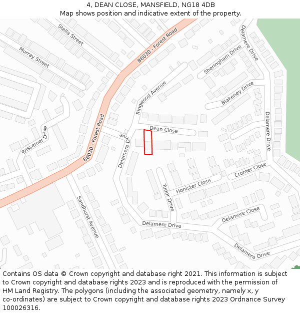 4, DEAN CLOSE, MANSFIELD, NG18 4DB: Location map and indicative extent of plot