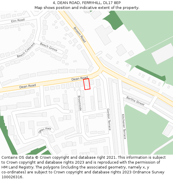 4, DEAN ROAD, FERRYHILL, DL17 8EP: Location map and indicative extent of plot