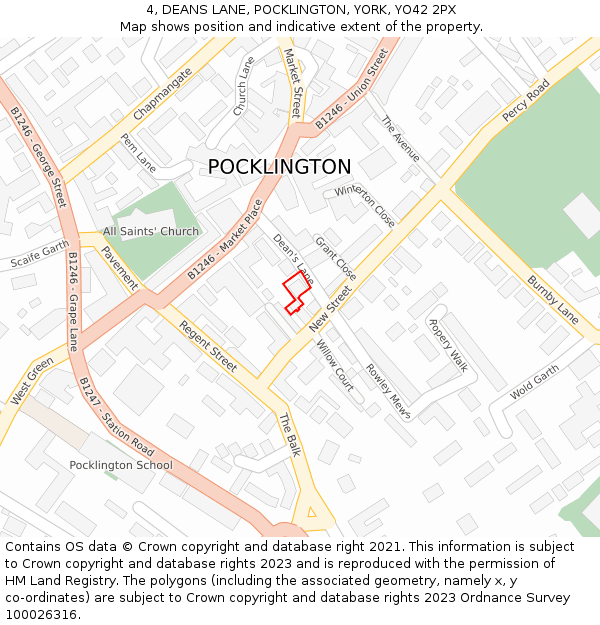 4, DEANS LANE, POCKLINGTON, YORK, YO42 2PX: Location map and indicative extent of plot