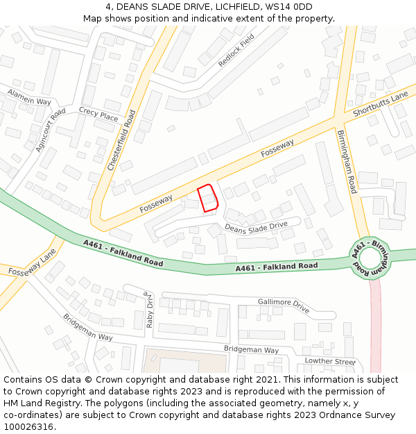 4, DEANS SLADE DRIVE, LICHFIELD, WS14 0DD: Location map and indicative extent of plot