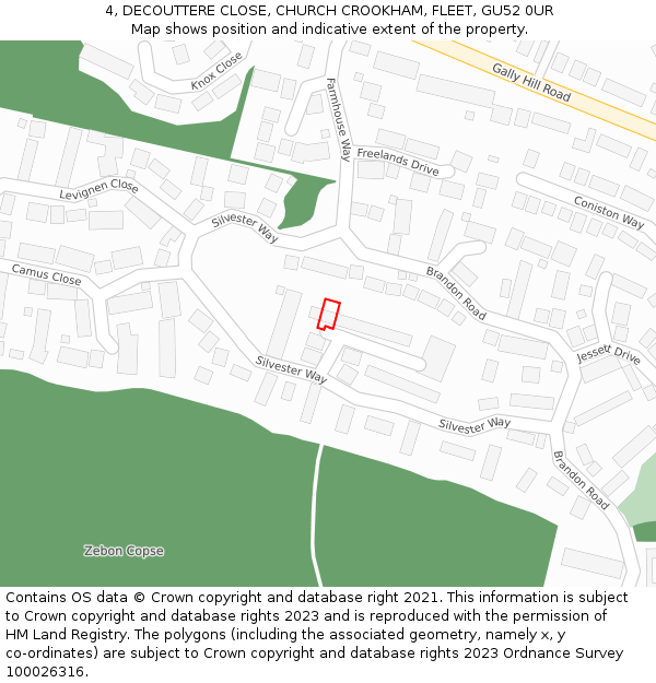 4, DECOUTTERE CLOSE, CHURCH CROOKHAM, FLEET, GU52 0UR: Location map and indicative extent of plot