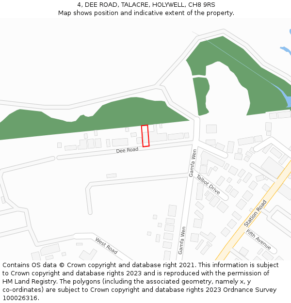 4, DEE ROAD, TALACRE, HOLYWELL, CH8 9RS: Location map and indicative extent of plot
