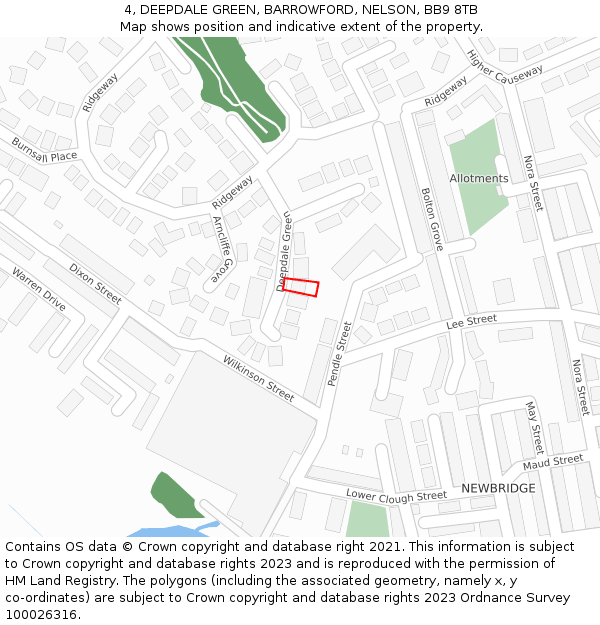 4, DEEPDALE GREEN, BARROWFORD, NELSON, BB9 8TB: Location map and indicative extent of plot