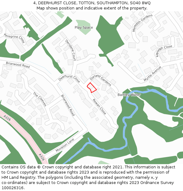 4, DEERHURST CLOSE, TOTTON, SOUTHAMPTON, SO40 8WQ: Location map and indicative extent of plot