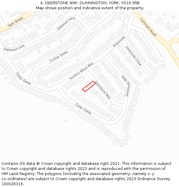 4, DEERSTONE WAY, DUNNINGTON, YORK, YO19 5RB: Location map and indicative extent of plot