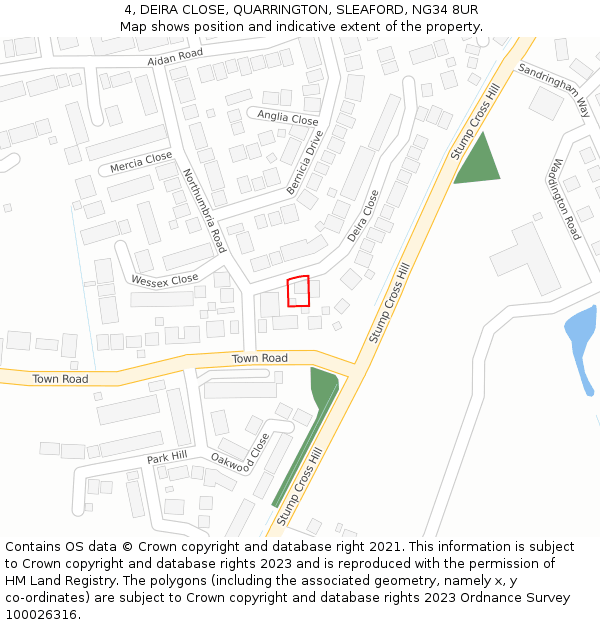 4, DEIRA CLOSE, QUARRINGTON, SLEAFORD, NG34 8UR: Location map and indicative extent of plot