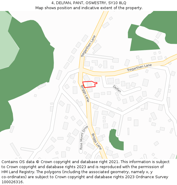 4, DELFAN, PANT, OSWESTRY, SY10 8LQ: Location map and indicative extent of plot