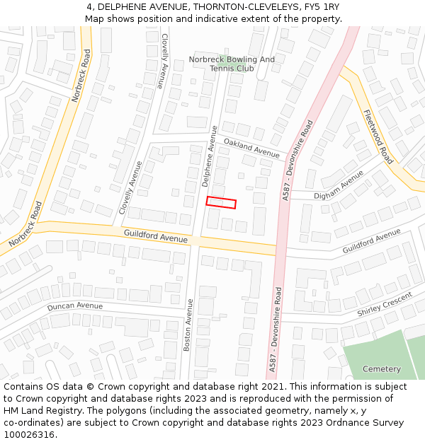 4, DELPHENE AVENUE, THORNTON-CLEVELEYS, FY5 1RY: Location map and indicative extent of plot