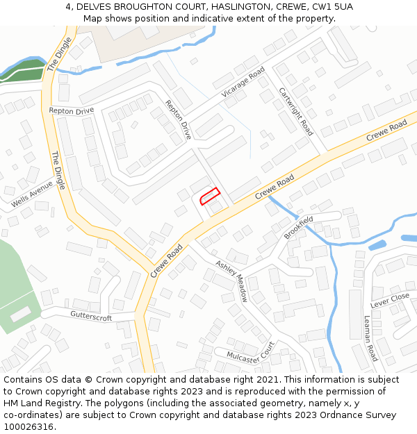 4, DELVES BROUGHTON COURT, HASLINGTON, CREWE, CW1 5UA: Location map and indicative extent of plot