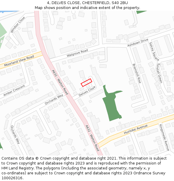 4, DELVES CLOSE, CHESTERFIELD, S40 2BU: Location map and indicative extent of plot