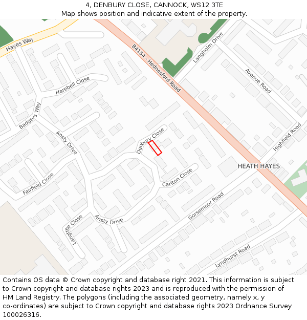 4, DENBURY CLOSE, CANNOCK, WS12 3TE: Location map and indicative extent of plot