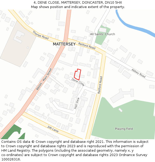 4, DENE CLOSE, MATTERSEY, DONCASTER, DN10 5HX: Location map and indicative extent of plot