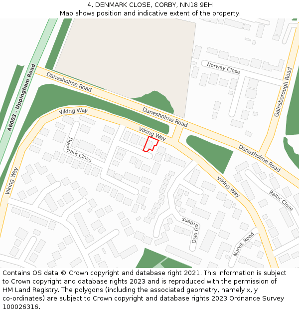 4, DENMARK CLOSE, CORBY, NN18 9EH: Location map and indicative extent of plot