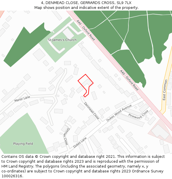 4, DENMEAD CLOSE, GERRARDS CROSS, SL9 7LX: Location map and indicative extent of plot