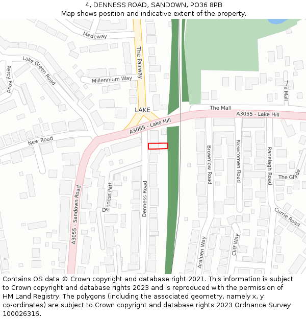 4, DENNESS ROAD, SANDOWN, PO36 8PB: Location map and indicative extent of plot