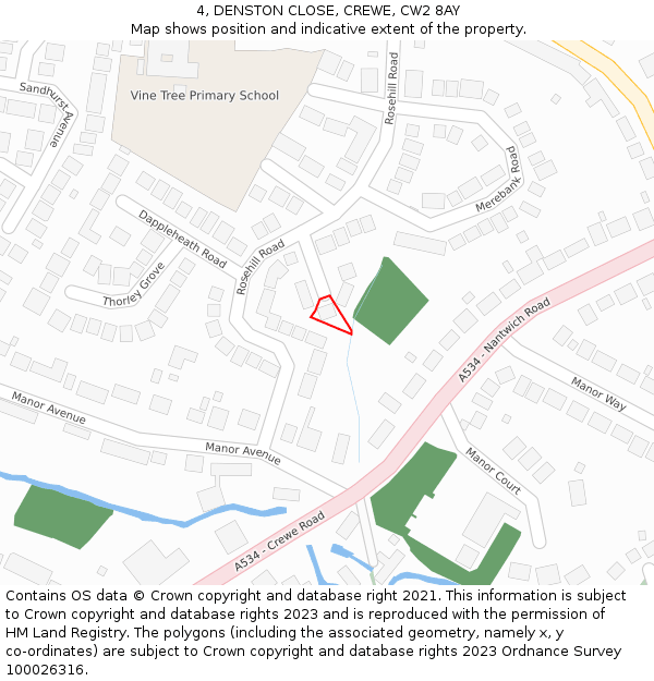 4, DENSTON CLOSE, CREWE, CW2 8AY: Location map and indicative extent of plot