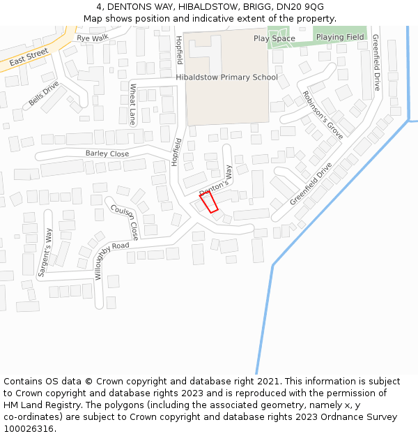 4, DENTONS WAY, HIBALDSTOW, BRIGG, DN20 9QG: Location map and indicative extent of plot