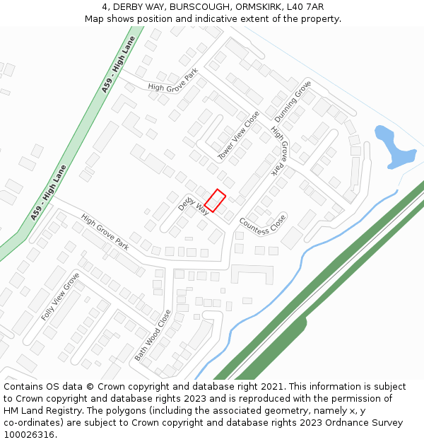 4, DERBY WAY, BURSCOUGH, ORMSKIRK, L40 7AR: Location map and indicative extent of plot