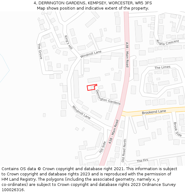 4, DERRINGTON GARDENS, KEMPSEY, WORCESTER, WR5 3FS: Location map and indicative extent of plot