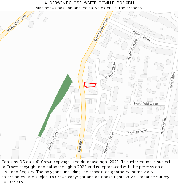 4, DERWENT CLOSE, WATERLOOVILLE, PO8 0DH: Location map and indicative extent of plot