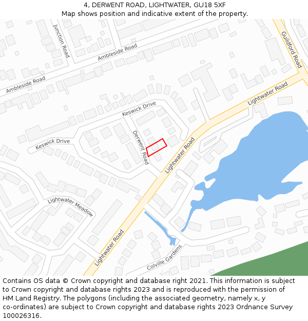 4, DERWENT ROAD, LIGHTWATER, GU18 5XF: Location map and indicative extent of plot