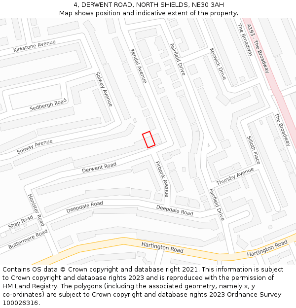 4, DERWENT ROAD, NORTH SHIELDS, NE30 3AH: Location map and indicative extent of plot