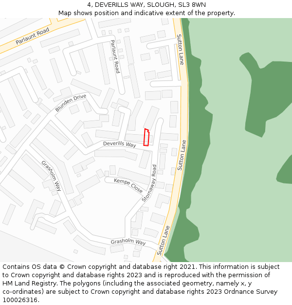 4, DEVERILLS WAY, SLOUGH, SL3 8WN: Location map and indicative extent of plot