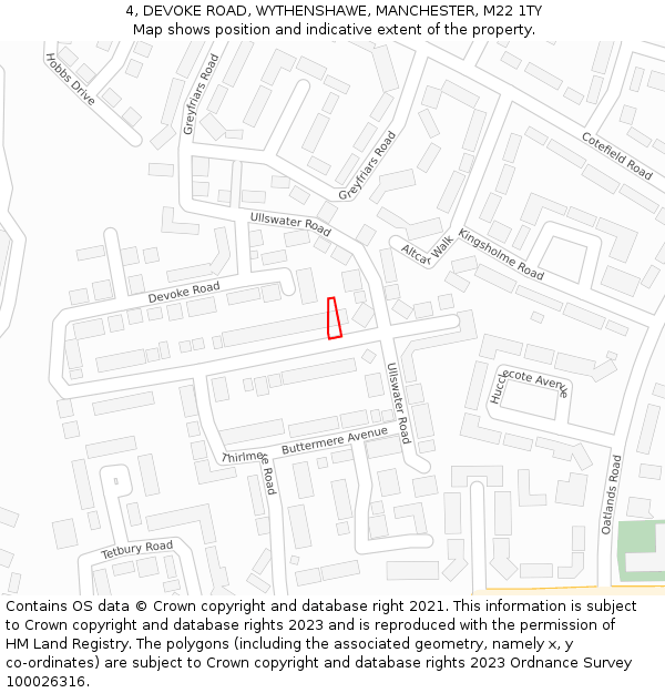 4, DEVOKE ROAD, WYTHENSHAWE, MANCHESTER, M22 1TY: Location map and indicative extent of plot