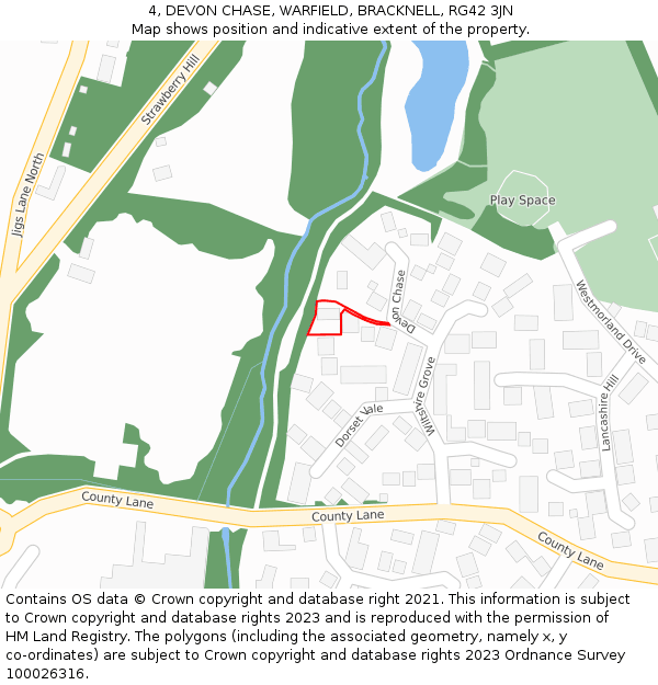 4, DEVON CHASE, WARFIELD, BRACKNELL, RG42 3JN: Location map and indicative extent of plot