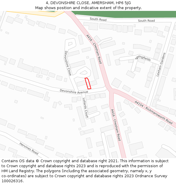 4, DEVONSHIRE CLOSE, AMERSHAM, HP6 5JG: Location map and indicative extent of plot